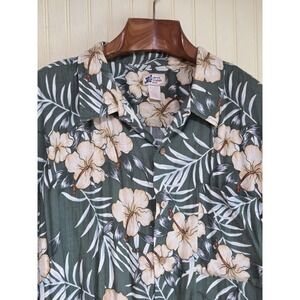 Cherokee Waikiki Wear Shirt Mens 2XL Green Floral‎ Hawaiian Aloha Button Front